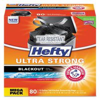 Hefty Blackout Tall-Kitchen Drawstring Bags, 13gal, 0.9mil, Black, Clean Burst, 80/Box