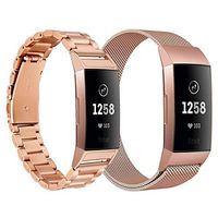CAGOS Compatible Charge 3 Bands Women, Solid Stainless Steel Charge 3 Metal Band Loop Mesh Bracelet Strap Replacement for Charge 3 SE Smartwatch (Metal+Mesh Rose Pink Small)