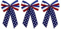 Independence Bunting - 3-Pack! 4 Loop Large Red, White & Blue Patriotic Bows. American Made 4th of July Holiday Ribbon Bow is Good for Inside and Outdoors.