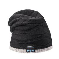 Sung-ll Soft and Warm Cap Wireless Beanie with Smart Speaker Micro Headphone (Grey Black)