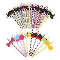 Tinksky 60pcs Drinking Straws Multicolored Bowknot and Mustache Style Party Straws
