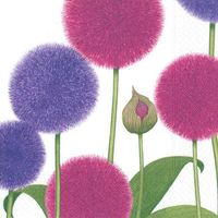 4 Paper Napkins for Decoupage - 3-ply, 33 x 33cm - Karen's Alliums White (4 Individual Napkins for Craft and Napkin Art.)