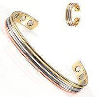 Wollet Jewelry one Set Bracelet&Ring Anti Arthritis Rheumatism Flower Cuff Bangle Women Men Health Copper Bracelet Magnetic Bracelet for Blood Pressure or Your Old Lady Old Father (Three Color)