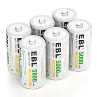 EBL Rechargeable C Batteries 5000mAh Ready2Charge C Size Battery with Storage Box, Pack of 6