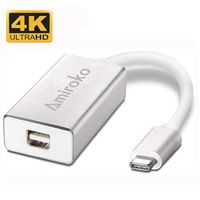 Amiroko USB-C to Mini DisplayPort Adapter, USB 3.1 Type C to Mini DP Adapter Support 4K, 1080P Compatible with MacBook Pro, MacBook 12", Alienware, to LED Cinema Display/Dell Monitor etc, Silver
