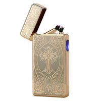 Kivors USB Rechargeable Windproof Flameless Electronic Pulse Double Arc Lighter Belief Chinese Dragon Loong Lighter (Black C)