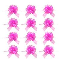 Healifty 12pcs Festival Yarn Pull Bows Gift Basket Knot with Ribbon Strings for Christmas Gift Wedding Present Decoration (Rosy)