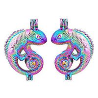 5X Rainbow Color 3D Chameleon Pearl Cage Locket Pendant Essential Oil Diffuser Prom Woman Pretty Bright Cute For gift Lovely Cheap Elegant Jewerly Women