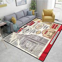 TableCoversHome London Patchwork Runner Rugs, British Figures Big Ben Bus Pattern Printing Door Mat, Durable Rugs - Living, Dinning, Office, Rooms & Bedrrom, Hallway Carpet (3'x 8')
