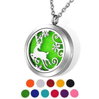 HOUSWEETY Aromatherapy Essential Oil Diffuser Necklace-Reindeer Stainless Steel Locket Pendant,11 Refill Pads(Engraving)