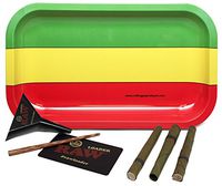 Bundle - 5 Items - Rolling Paper Rolling Depot Tray (Rasta), RAW Lean Loader Cone Filler and King Palms Slim Cones (3 Cones)