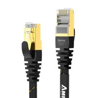 AMPCOM CAT7 Ethernet Cable (10G 600MHz), Shielded Flat RJ45 Network Patch Cord, 50u Gold Plated Lead, Polyester Braided - 6ft Black
