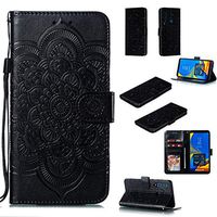 Cfrau Wallet Case with Black Stylus for Samsung Galaxy A9 2018,Beautiful Mandala Sunflower Embossed PU Leather Magnetic Flip Stand Soft Silicone Card Slots Case with Wrist Strap - Black