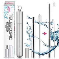 Telescopic and Reusable Metal Straws with Case|Stainless Steel, Portable, Collapsible/Foldable, Dishwasher Safe and Travel and Eco Friendly Drinking Straw with Keychain| (1, Silver)