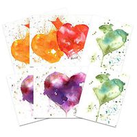 Valentine's Day Heart Assortment - Designer Watercolor Blank Artistic Note Cards, with Envelopes