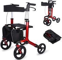 F&T Red 4 Wheel Rollator Walker with Basket ，Senior Shopping Cart Trolley Elderly Walker Buy Food Walking Cart Folding Aluminum Four-Wheel Health Care (Color : Red)