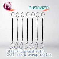 Kang Yuan Black Elastic Tether Lanyards Stylus Pens Coil Strap Tablet/Touchscreen Tether with Top Port, Retractable Coiled Spring (100 pcs)