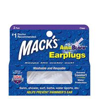 Mack's AquaBlock Swimming Earplugs - Comfortable, Waterproof, Reusable Silicone Ear Plugs for Swimming, Snorkeling, Showering, Surfing and Bathing