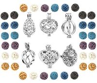 Top Plaza Natural Lava Rock Stone Aromatherapy Essential Oil Diffuser Silver Locket Pendant With 6 Dyed Lava Beads(Pack Of 6)