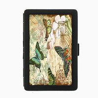 Perfection In Style Black Color Metal Cigarette Case Vintage Butterfly Design 004