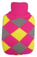 Warm Tradition Pink Diamonds Knit Covered Hot Water Bottle - Bottle Made in Germany