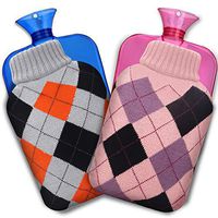 QIBOX Hot Water Bottle with Cover, 2-Pack Classic Hand Warmer for Home and Outdoor, Durable Hot Water Bag for Hot & Cold Therapy