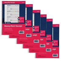 AdamsMoney and Rent Receipt Book, 2-Part Carbonless, 7-5/8" x 11", Spiral Bound, 200 Sets per Book, 4 Receipts per Page (SC1182), Pack of 6