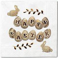 Easter Eggs Mini Pack 100 Napkins White - Gold Foil Cocktail