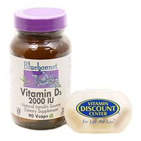 Bundle – 2 Items : Vitamin D3 2000 IU by Bluebonnet - 90 Vcaps and 1 VDC Pill Box