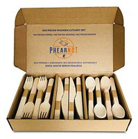 Disposable Wooden Cutlery Set |100% Natural White Birch-Wood - 300 Piece Forks, Spoons, Knives Silverware Set, Durable, Biodegradable, Eco-Friendly