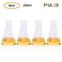 ULAB Scientific Narrow-Mouth Glass Erlenmeyer Flask Set, 8.5oz 250ml, 3.3 Borosilicate with Printed Graduation, Pack of 4, UEF1024
