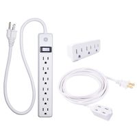 GE Power Value Pack, 6 Outlet Power Strip, 3 Outlet Extension Cord, 3 Outlet Wall Adapter Tap, Variety Pack, Wall Mount, White, 10661