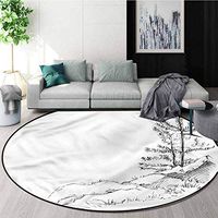 RUGSMAT Sketchy Warm Soft Cotton Luxury Plush Baby Rugs,Pine Trees On Rocks Ecology Non-Slip No-Shedding Kitchen Soft Floor Mat Diameter-39