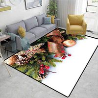Christmas Paisley Area Rug Non Slip, Pine Cones with Garland Tree Topper Star Mistletoe and Swirled Ornate Elements, Durable Rugs - Living, Dinning, Office, Rooms & Bedrrom, Hallway Carpet(6'x 9')