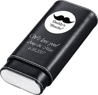 Personalized Daddy's Stache Black Leather 3-Cigar Case with Free Laser Engraving