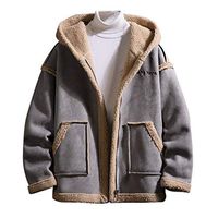 Smoxx Men's Reversible Open Front Coat Lamb Wool Hooded Cardigan Jacket Teddy Coats,Velvet Thickening Cotton-Padded Outwear