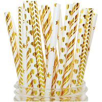 Biodegradable Straws [100 Pack] Gold - 100% Compostable Paper Straws Bulk, Plasticless Colorful Paper Drinking Straws for Party Supplies, Birthday, Bachlorette, Wedding, Baby Shower Decorations