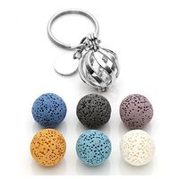 CrystalTears Diffuser for Essential Oil Keychain 6pcs Lava Stone Beads with Hollow Twisted Circle Locket Pendant Keychain ~ Best Friend Family Keyring