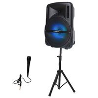 Fisher FBX1244SM 12-Inch Wireless Speaker System with Tripod Speaker Stand and Wired Microphone, Bluetooth, Aux, USB, TF, Colorful Lights