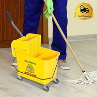 5 Gallon Mini Press Mop Bucket Wringer 20 Quart Rolling Cart Molded Body Yellow