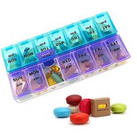 Bonaweite Large 7-Day AM PM Push Button Twice A Day Pill Organizer Weekly Daily Rainbow Colored Extra Large XL Medicine Planner Box for Vitamins Fish Oil Supplements Prescription Arthritis Medication