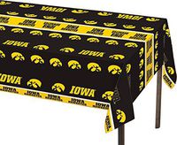 Creative Converting 729900 Collegiate Plastic Table Cover, 54 by 108", University of Iowa, Black/Gold