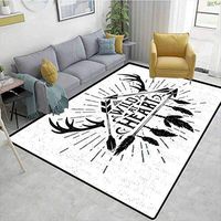 Antler Decor Queen Size Ikat Area Rug Entryway, Wild at Heart Text Triangle with Arrow Native American Design, Durable Rugs - Living, Dinning, Office, Rooms & Bedrrom, Hallway Carpet(6'x 9')