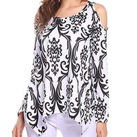 FRCOLT Blouse, Women Casual Cold Shoulder Long Sleeve Pattern Print Shirt Tunic Tops (XL, Black)