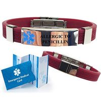 "Allergic to Penicillin" Designer Medical Alert ID Bracelet. Choose Color!