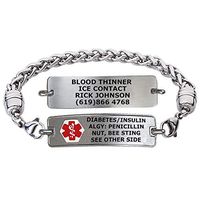 Divoti Custom Engraved Medical Alert Bracelets for Women, Stainless Steel Medical Bracelet, Medical ID Bracelet w/Free Engraving – Classic Tag w/Wheat Chain-Red-6.5"