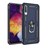Compatible with Samsung Galaxy A50 Phone case with Kick Stand Slot with Magnetic car Place and Ring: Full Body Protection Armor Dual Shock Proven Protection Cover (Blue)