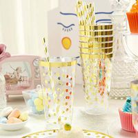 Efavormart 12 Pack 16oz Gold Rim Polka Dots Plastic Disposable Tumblers