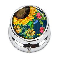 GDEE Sunflowers big and small with green leaves Custom Fashion Stainless Steel Silver Pill box Western Tablets Tablet Holder Management Case Pocket or Wallet