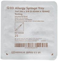 Bd Allergy Syringe Testing Tray 1ml 26g X 3/8 Pack of 25 (305539) Intradermal Bevel